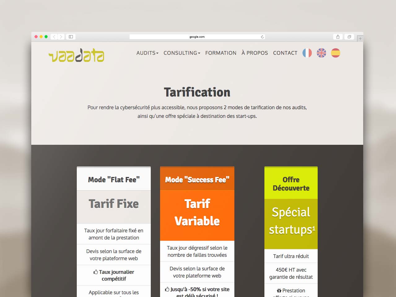 Webdesign section Tarifs site Vaadata